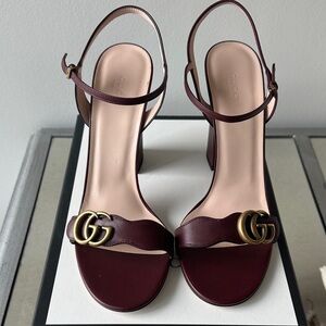 Gucci Marmont Ankle Wrap Sandals with Gold GG Hardware